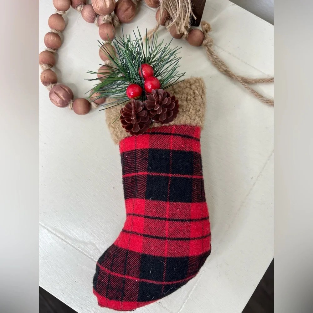 Brand New- Buffalo Plaid Stocking Ornament with Clip